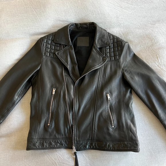 Vintage-Inspired AllSaints Conroy Crinkled Leather Biker Jacket